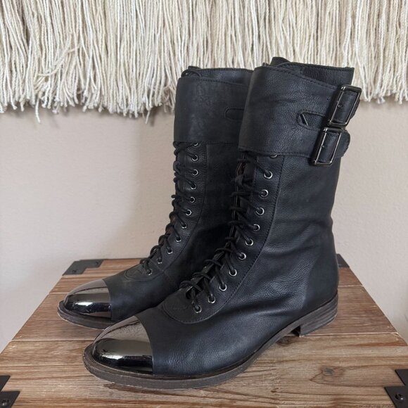 Jeffrey Campbell X Free People Shoes - Jeffrey Campbell X Free People Vega Black Metal Toe Cap Flat Combat Boot Size 8